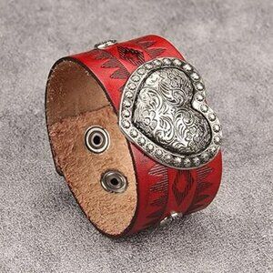 Leather Punk Cuff Bracelet Adjustable Wrap Wristband Bracelets Arm Big Heart